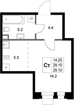 Студия, 29.1 м², 1/3 этаж, ЖК «Кореневский Форт 2.3»