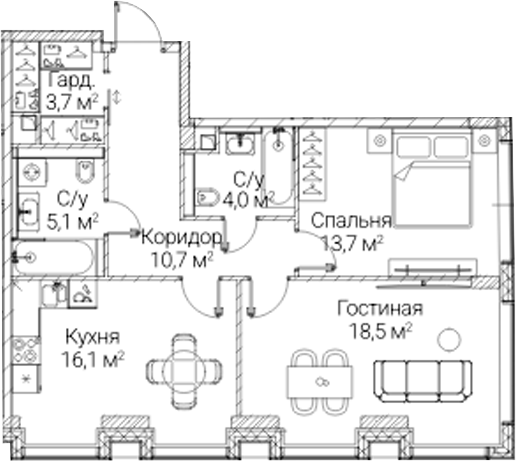 2-комн. СЕЗАР БУДУЩЕЕ