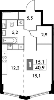 Студия, 40.9 м², 11/26 этаж, ЖК «Сидней Сити»
