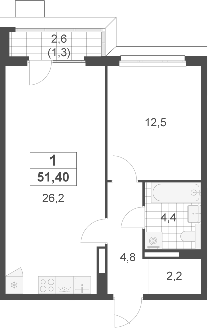 2-комн., 50.1 м², 10/22 этаж, ЖК «Скандинавия»