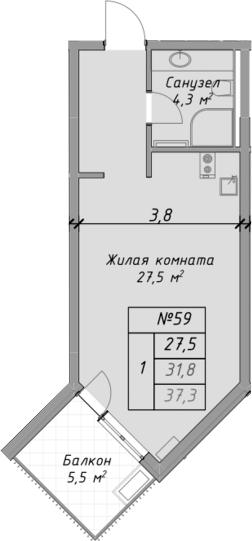 Студия квартира, 31.8 м² в ЖК Оазис Азова — фото 2