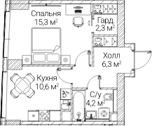 1-комн., 38.46 м², 13/60 этаж, ЖК «СЕЗАР БУДУЩЕЕ»