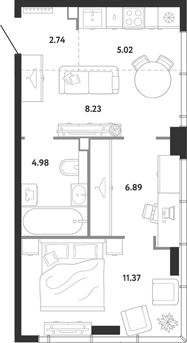 1-комн., 39.23 м², 15/26 этаж, ЖК «Ридж»