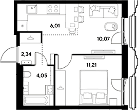 2-комн., 33.68 м², 4/25 этаж, ЖК «ЭВО»