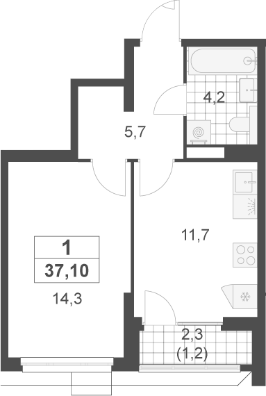 1-комн., 35.9 м², 4/22 этаж, ЖК «Скандинавия»