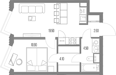 1-комн., 41.6 м², 39/54 этаж, ЖК «Северный Порт»