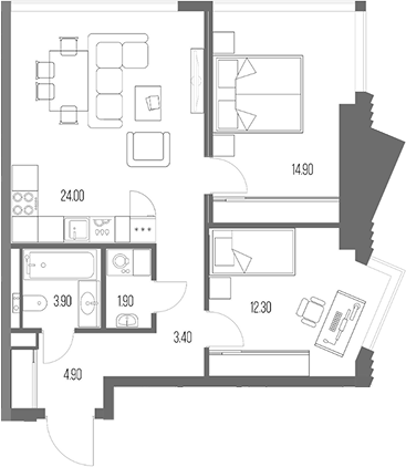 2-комн., 65.3 м², 40/54 этаж, ЖК «Северный Порт»
