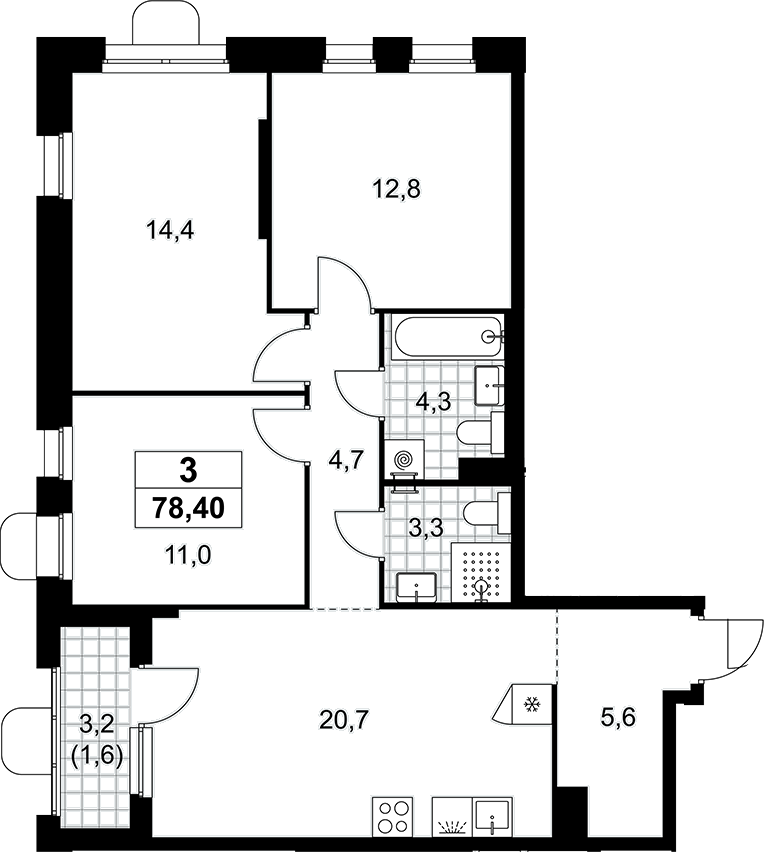 4+ комнаты, 76.8 м², 8/16 этаж, ЖК «Прокшино»