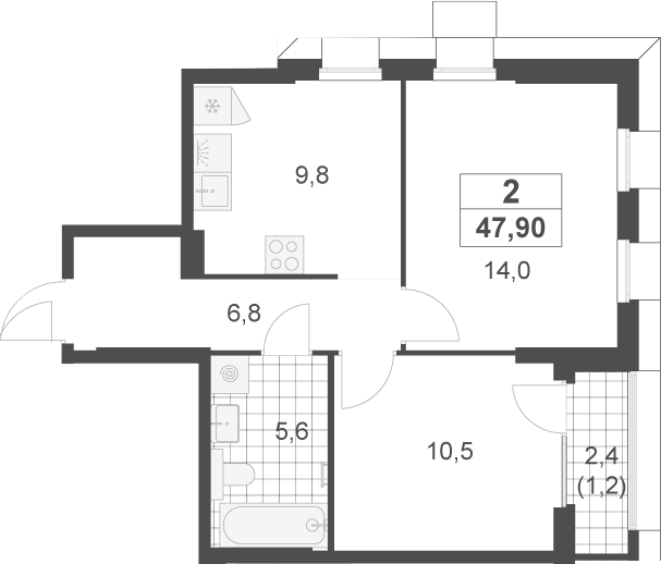 2-комн., 46.7 м², 6/22 этаж, ЖК «Скандинавия»
