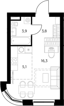 Студия, 29.5 м², 6/43 этаж, ЖК «Адмирал»