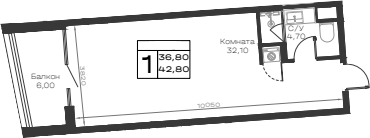 Студия, 36.8 м², 5/9 этаж, ЖК «Хако»