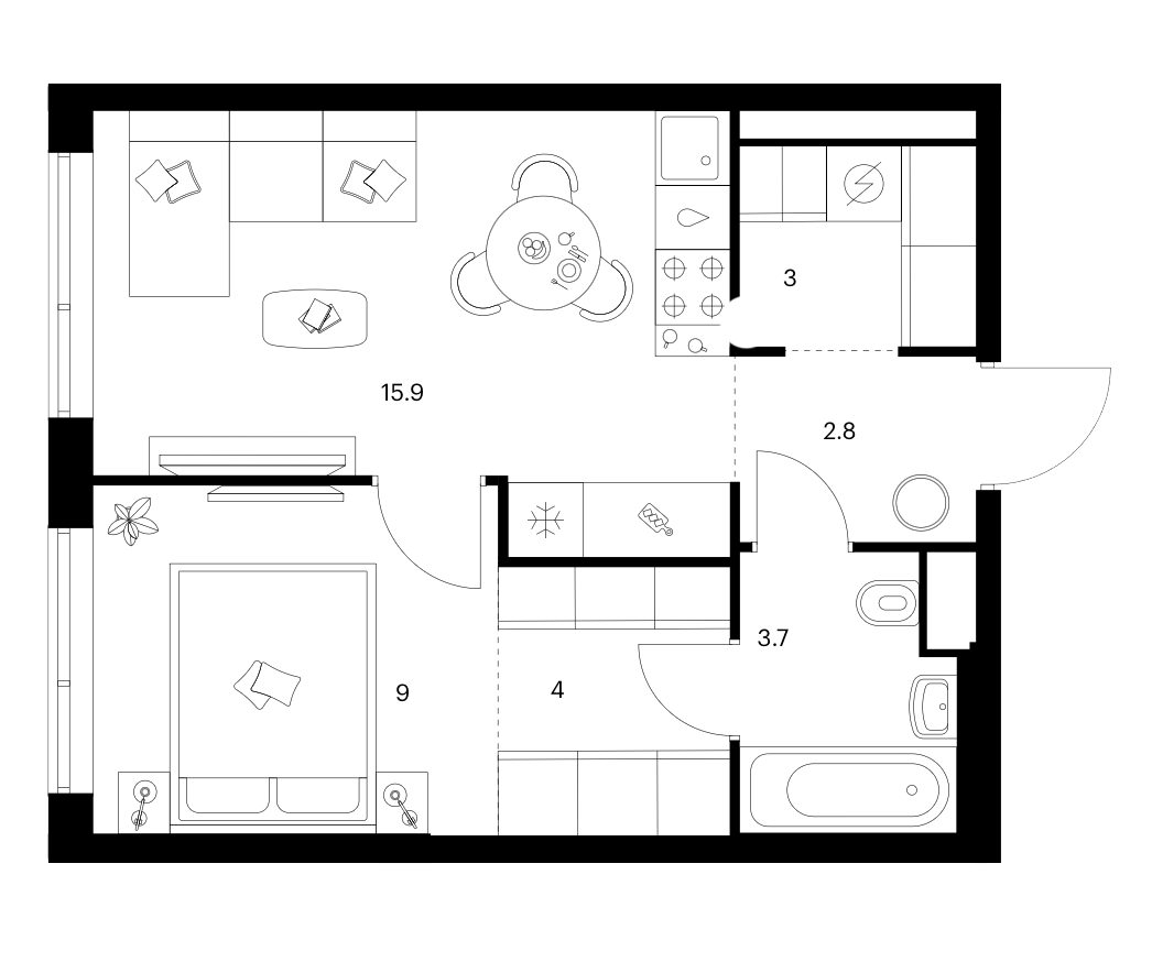 1-комн., 38.4 м², 13/30 этаж, ЖК «Строгино 360»