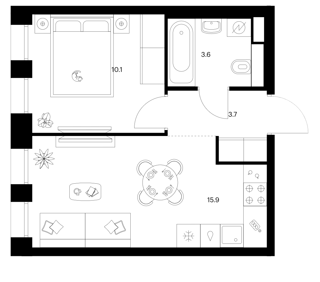 1-комн., 33.3 м², 3/10 этаж, ЖК «Строгино 360»