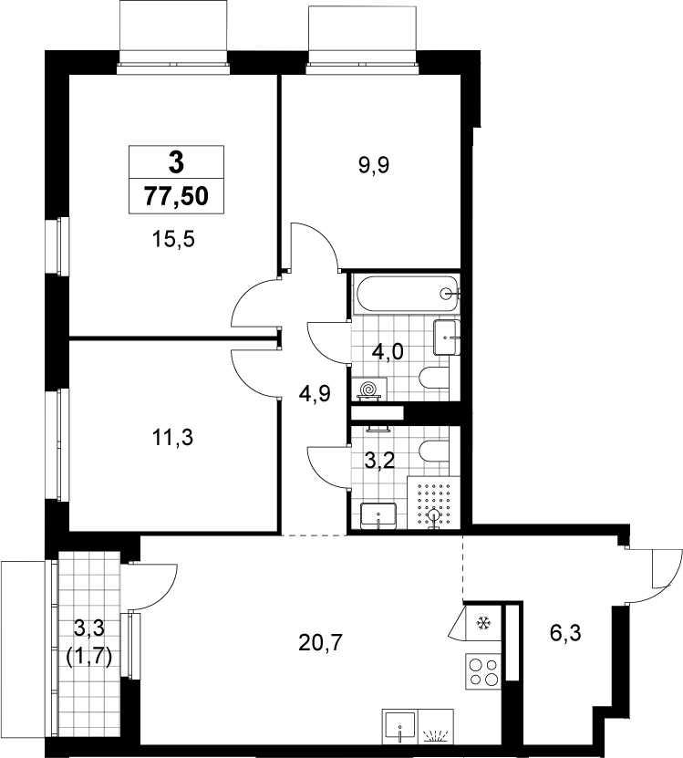 4+ комнаты, 75.8 м², 16/19 этаж, ЖК «Деснаречье»