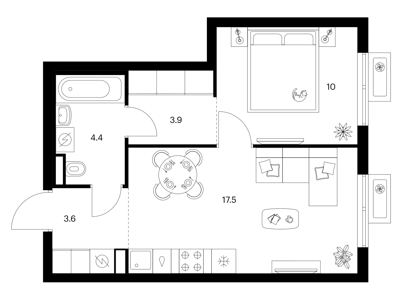1-комн., 39.4 м², 19/25 этаж, ЖК «Ярославский»
