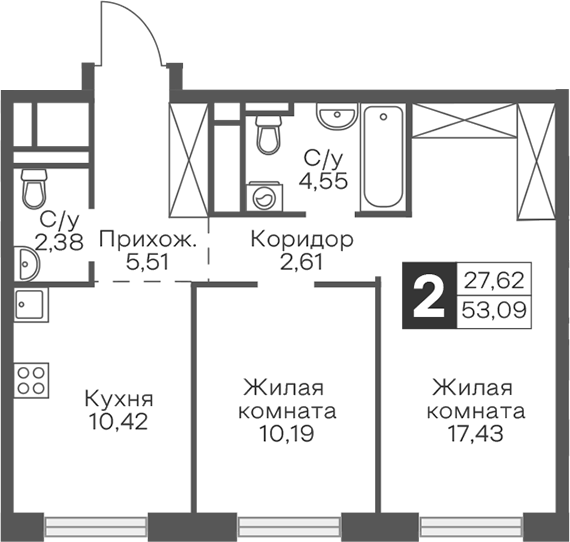 2-комн. Гранель Тринити