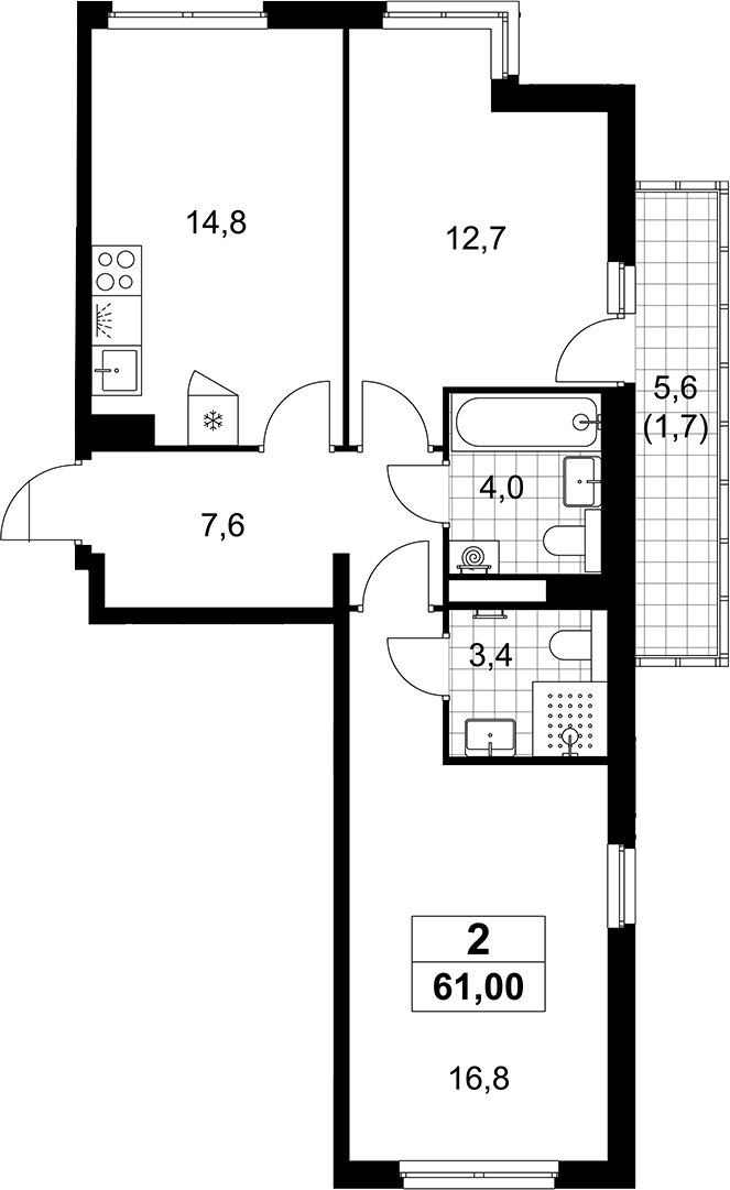 2-комн., 59.3 м², 6/12 этаж, ЖК «Деснаречье»