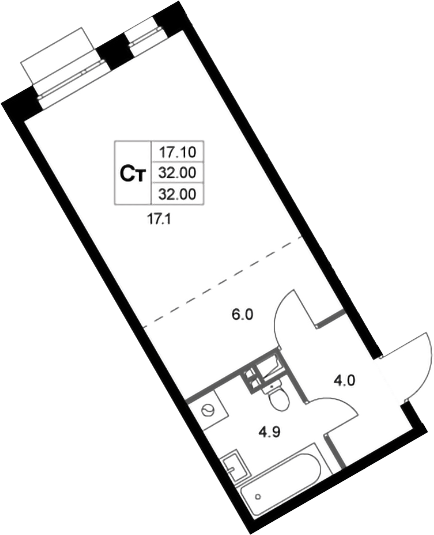 Студия, 32 м², 2/3 этаж, ЖК «Кореневский Форт 2.3»
