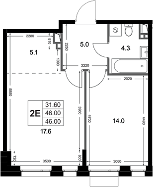 2-комн., 46 м², 3/3 этаж, ЖК «Кореневский Форт 2.3»