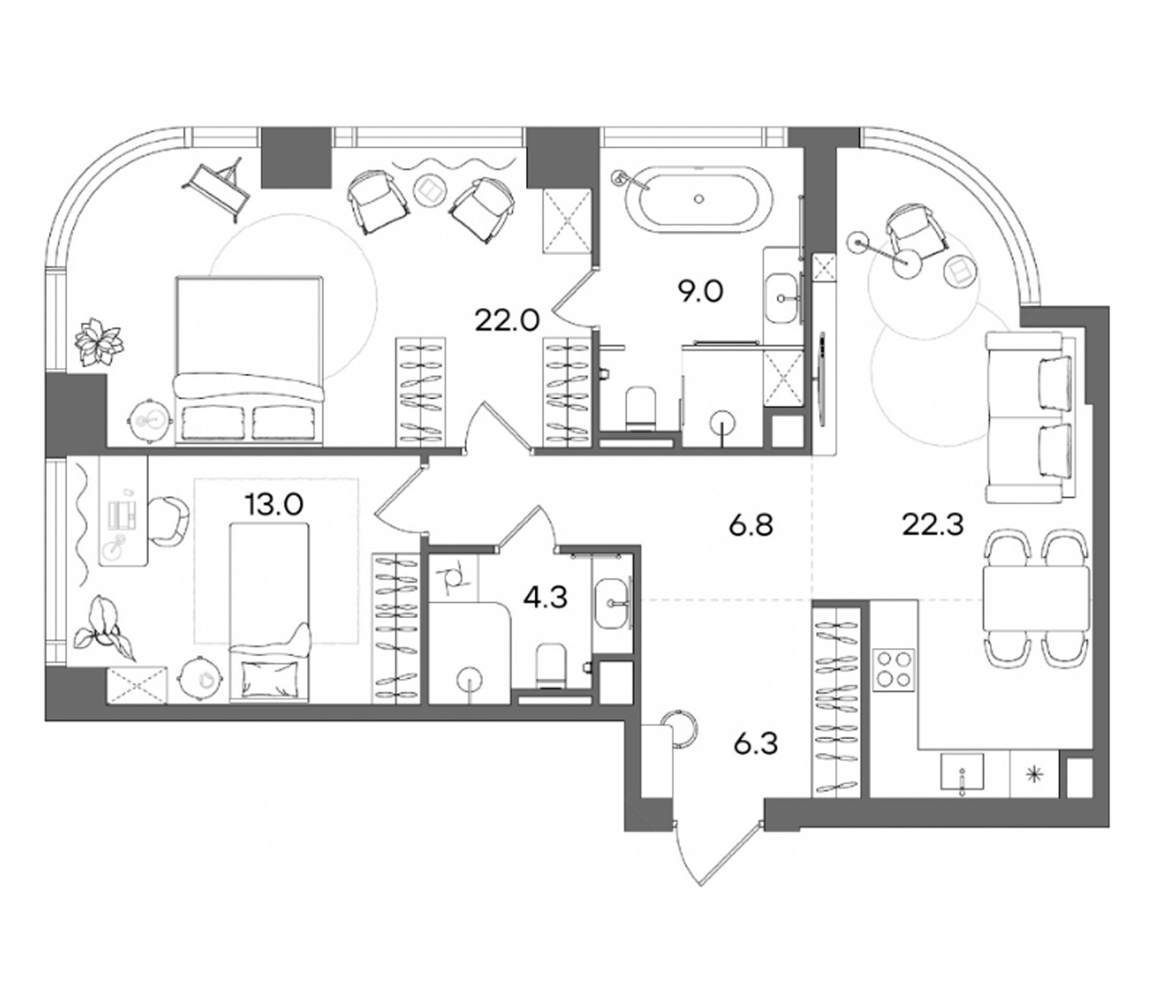 3-комн., 83.7 м², 40/50 этаж, ЖК «СТОУН Блик»