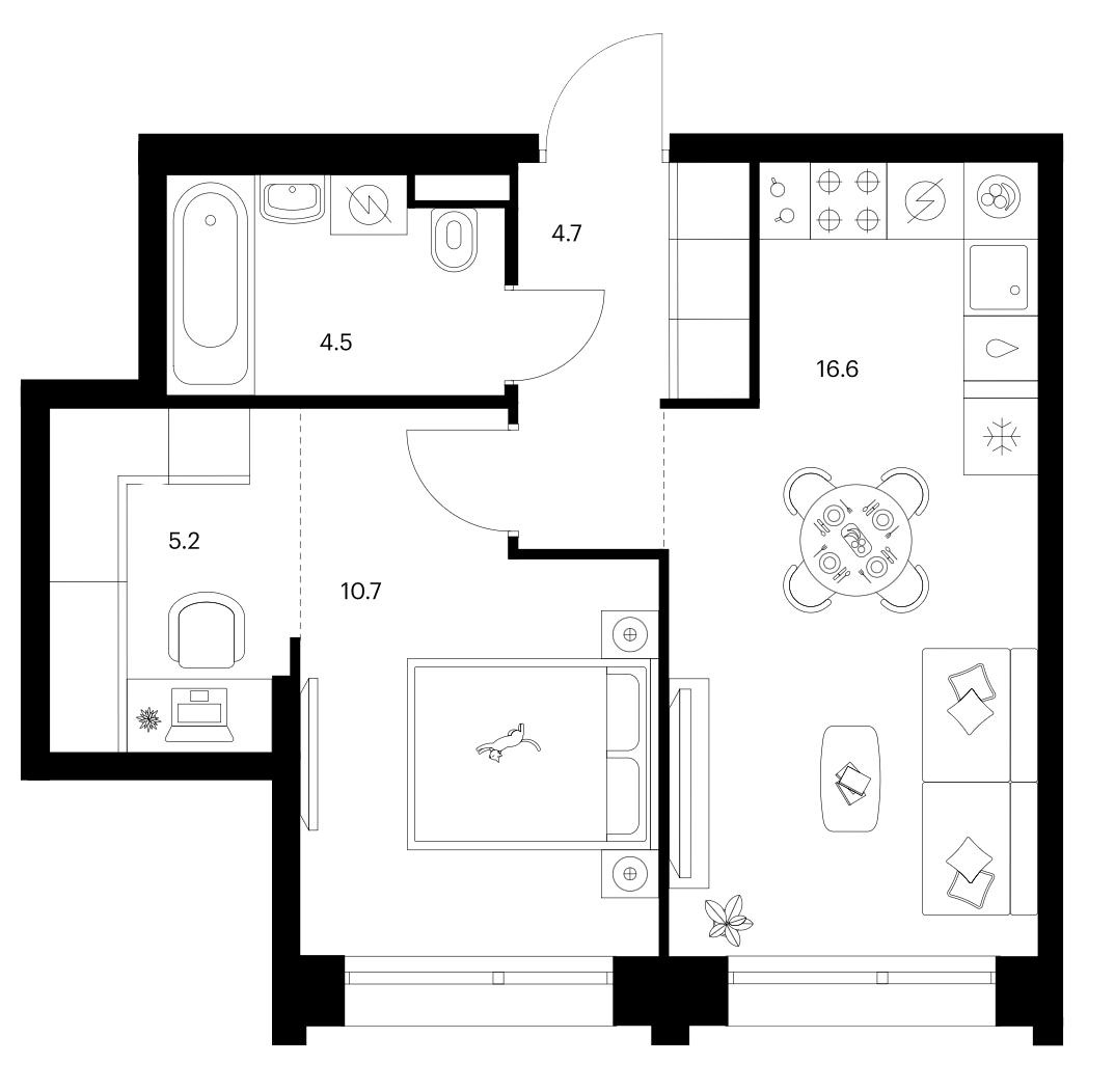 1-комн., 41.7 м², 24/30 этаж, ЖК «Строгино 360»