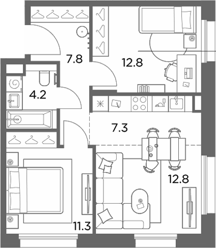3-комн., 56.2 м², 4/6 этаж, ЖК «Станиславский»