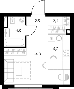 Студия, 29.1 м², 17/43 этаж, ЖК «Адмирал»