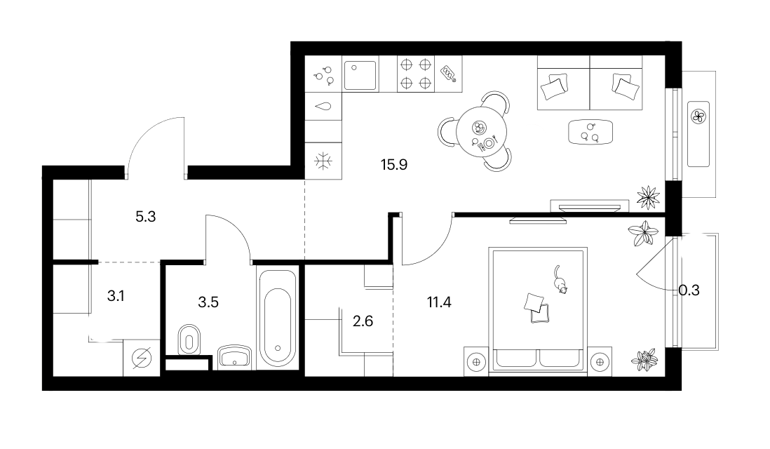 1-комн., 41.8 м², 13/25 этаж, ЖК «Ярославский»