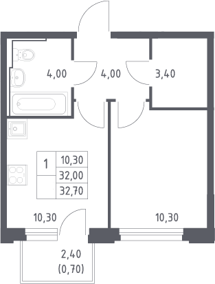 1-комн., 32 м², 4/20 этаж, ЖК «Химки Парк»