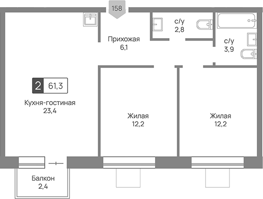 3-комн., 60.6 м², 18/24 этаж, ЖК «Отрада 3»
