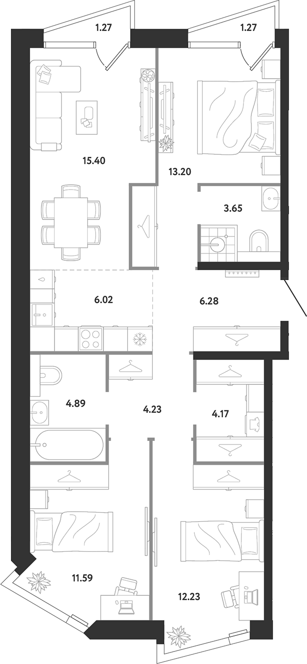 3-комн., 81.66 м², 9/12 этаж, ЖК «Ридж»