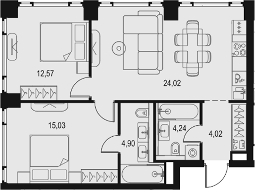 3-комн., 64.78 м², 2/29 этаж, ЖК «Левел Павелецкая Сити»