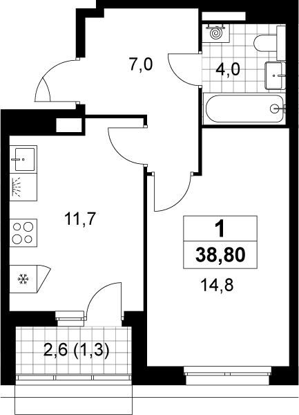 1-комн., 37.5 м², 16/19 этаж, ЖК «Деснаречье»