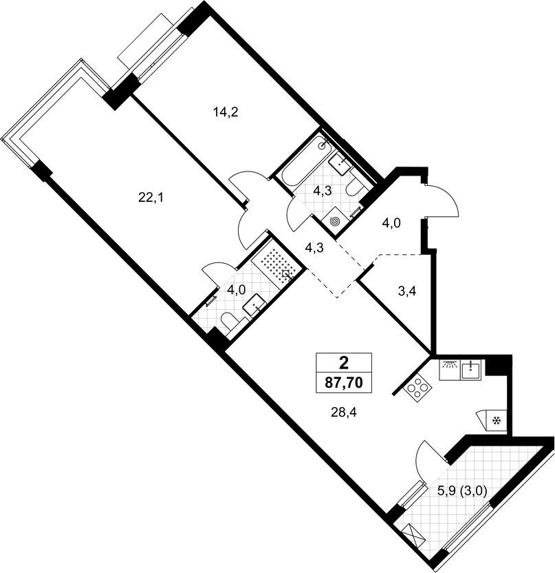 3-комн., 84.7 м², 4/8 этаж, ЖК «Хольм»