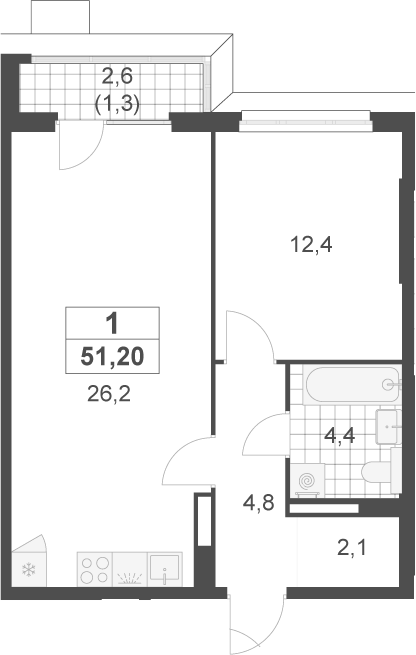 2-комн., 49.9 м², 6/22 этаж, ЖК «Скандинавия»