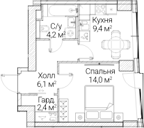 1-комн., 36.13 м², 5/60 этаж, ЖК «СЕЗАР БУДУЩЕЕ»