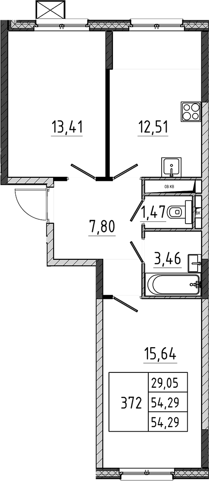 2-комн., 54.29 м², 4/17 этаж, ЖК «Поварово-Молодежный-2»