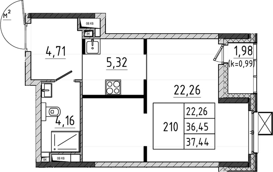 Студия, 36.45 м², 16/17 этаж, ЖК «Поварово-Молодежный-2»