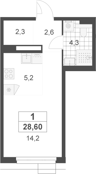 Студия, 28.6 м², 11/22 этаж, ЖК «Скандинавия»