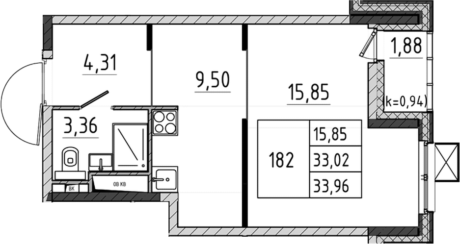 Студия, 33.02 м², 13/17 этаж, ЖК «Поварово-Молодежный-2»