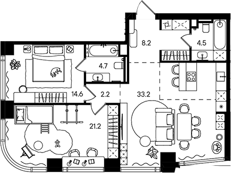 3-комн., 88.6 м², 35/50 этаж, ЖК «СТОУН Блик»