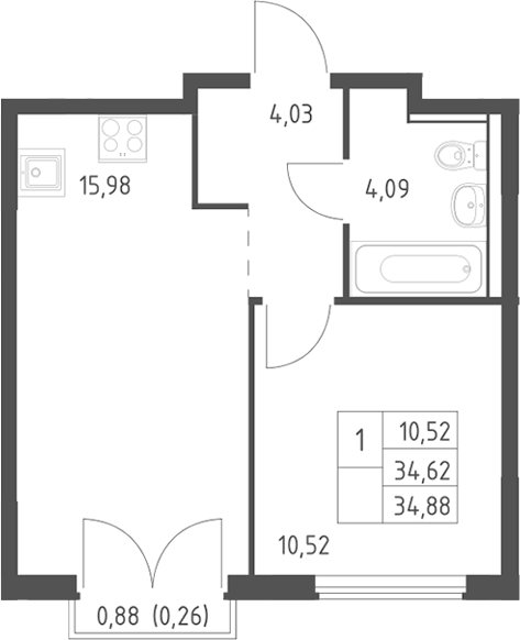 2-комн., 34.62 м², 6/12 этаж, ЖК «Егорово парк»