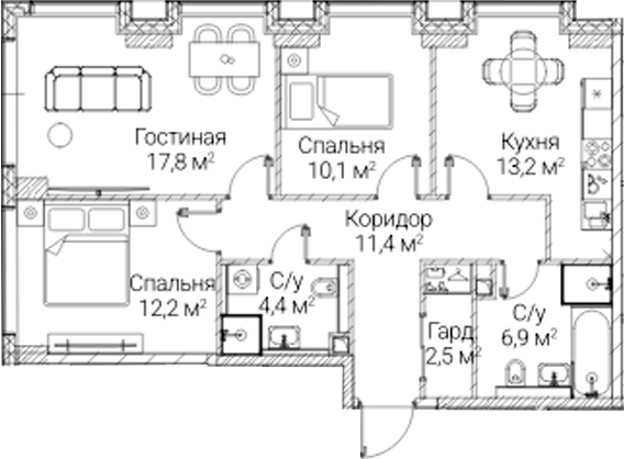 3-комн. СЕЗАР БУДУЩЕЕ