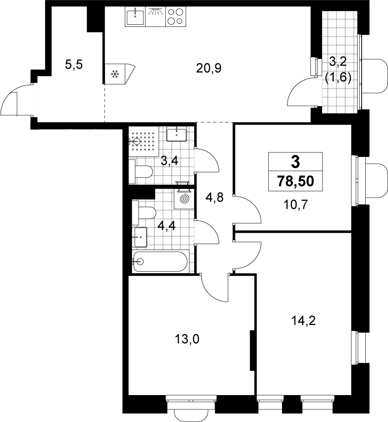 4+ комнаты, 76.9 м², 8/14 этаж, ЖК «Прокшино»