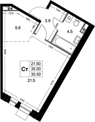 Студия, 35.5 м², 3/3 этаж, ЖК «Кореневский Форт 2.3»