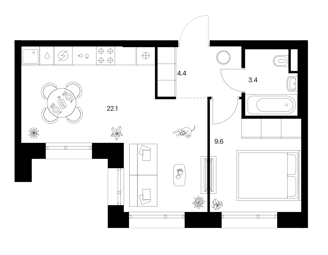 1-комн., 39.5 м², 25/29 этаж, ЖК «Москворечье»