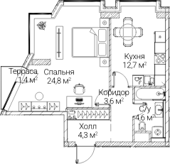 1-комн., 48.33 м², 49/60 этаж, ЖК «СЕЗАР БУДУЩЕЕ»