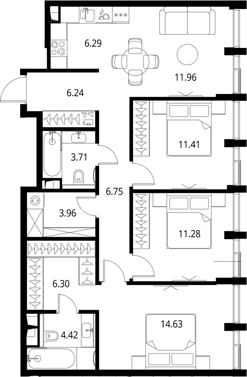 4+ комнаты, 86.95 м², 12/17 этаж, ЖК «Сити Бэй»