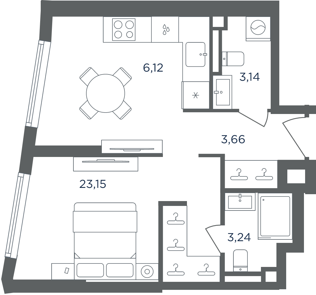1-комн., 39.31 м², 16/30 этаж, ЖК «Сикрет Гарден»