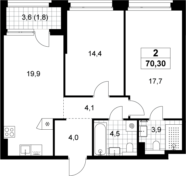 3-комн., 68.5 м², 5/8 этаж, ЖК «Хольм»